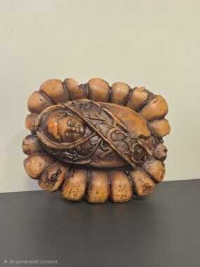 Vintage Resin Baby Jesus manger Faux Wood Medieval Looking Nativity